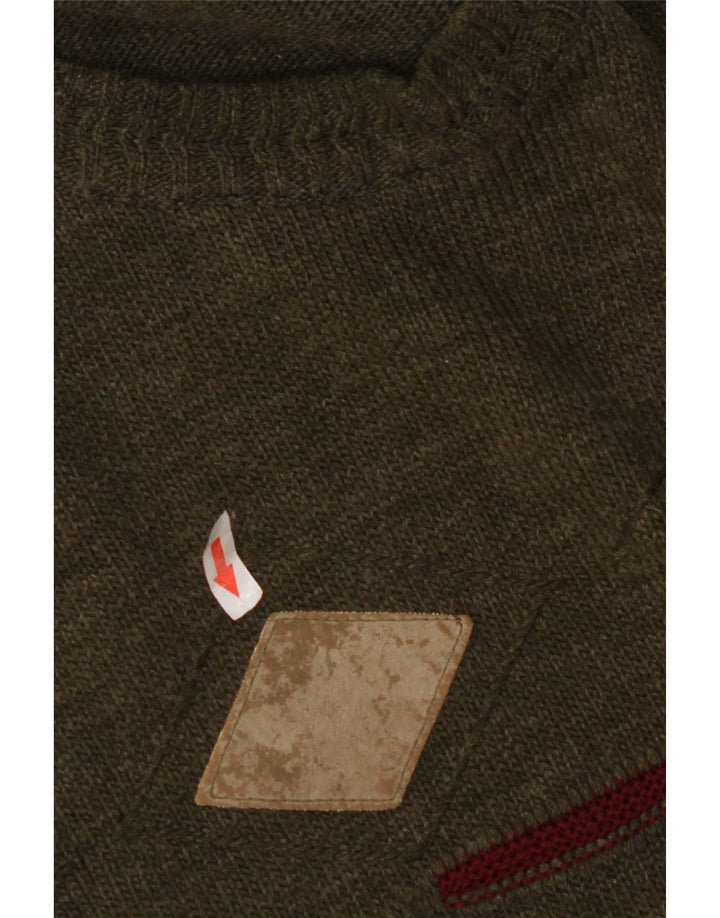 Maglione maglione girocollo da uomo vintage medio kaki a rombi/diamante