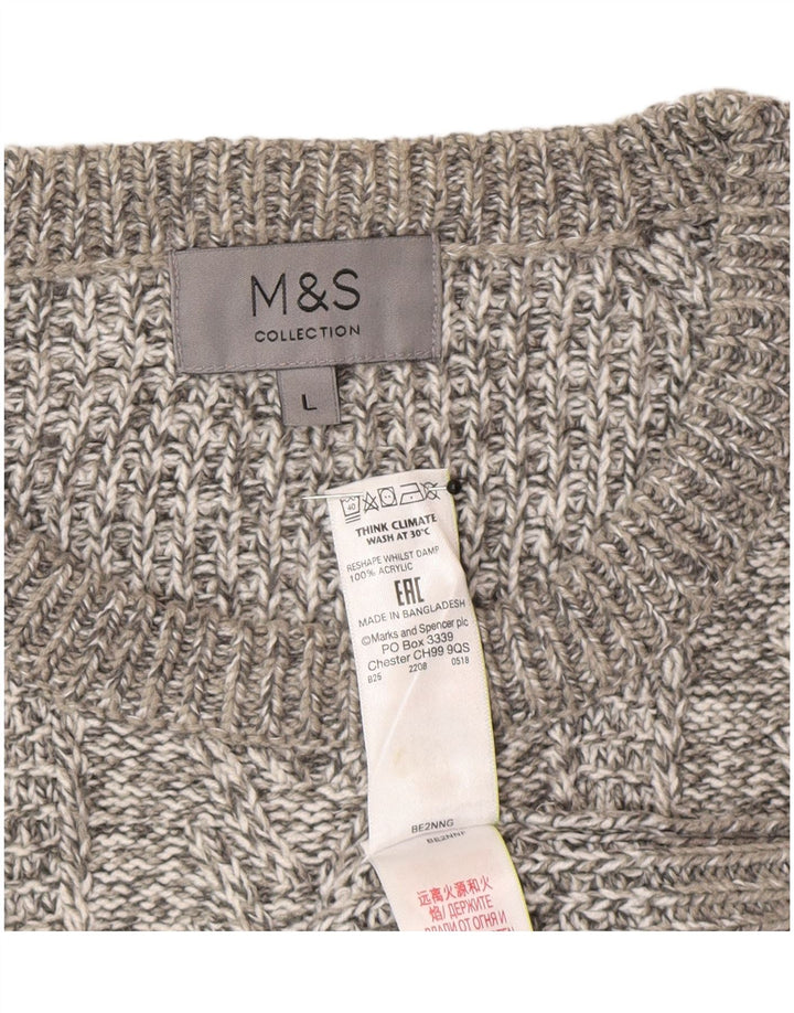 Maglione maglione girocollo da donna Marks & Spencer grande classico grigio screziato