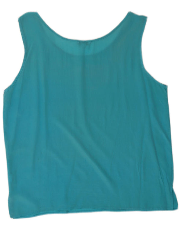 Top camicetta senza maniche vintage da donna UK 18 XL seta blu