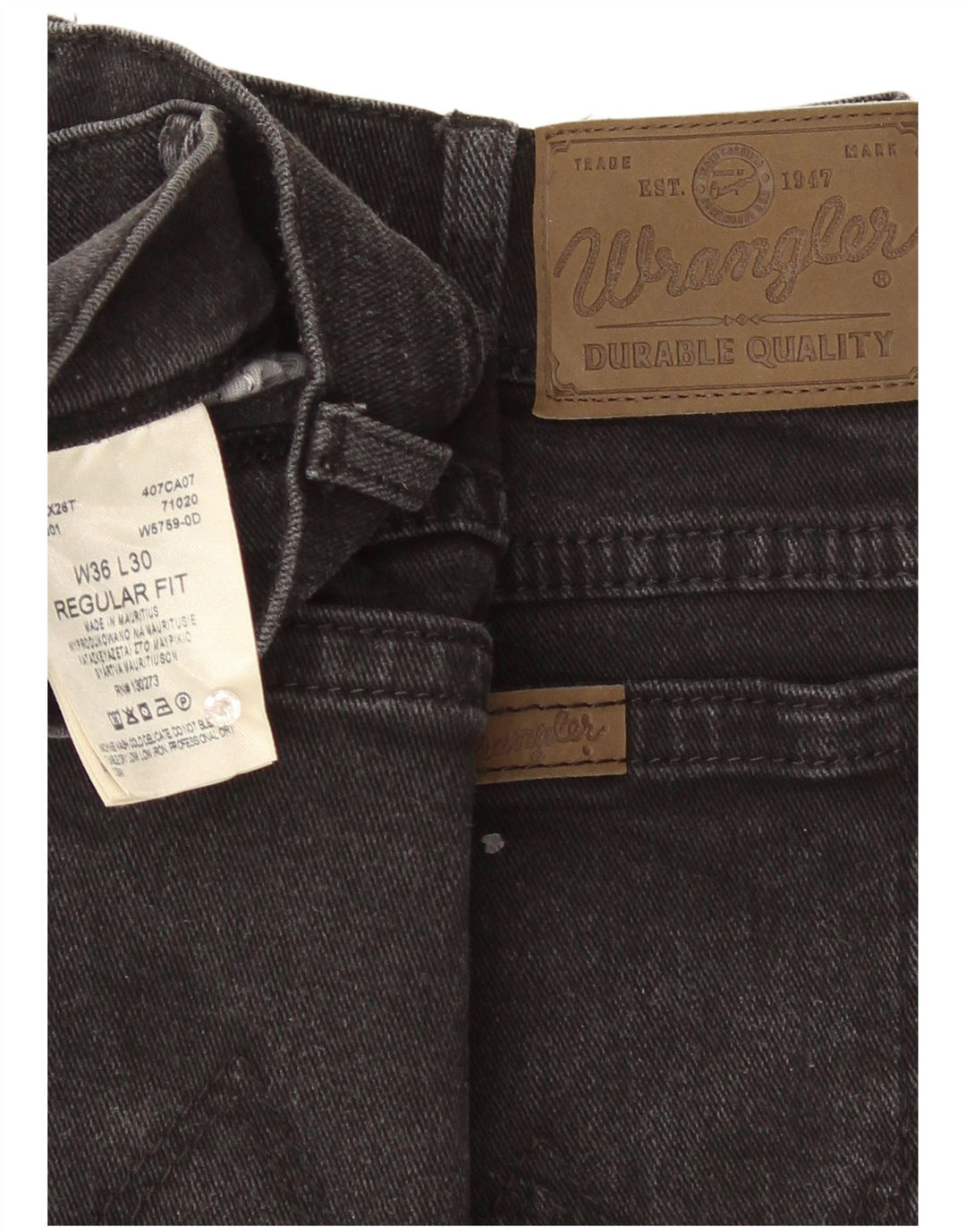 Jeans dritti da uomo Wrangler vestibilità regolare W36 L30 cotone nero