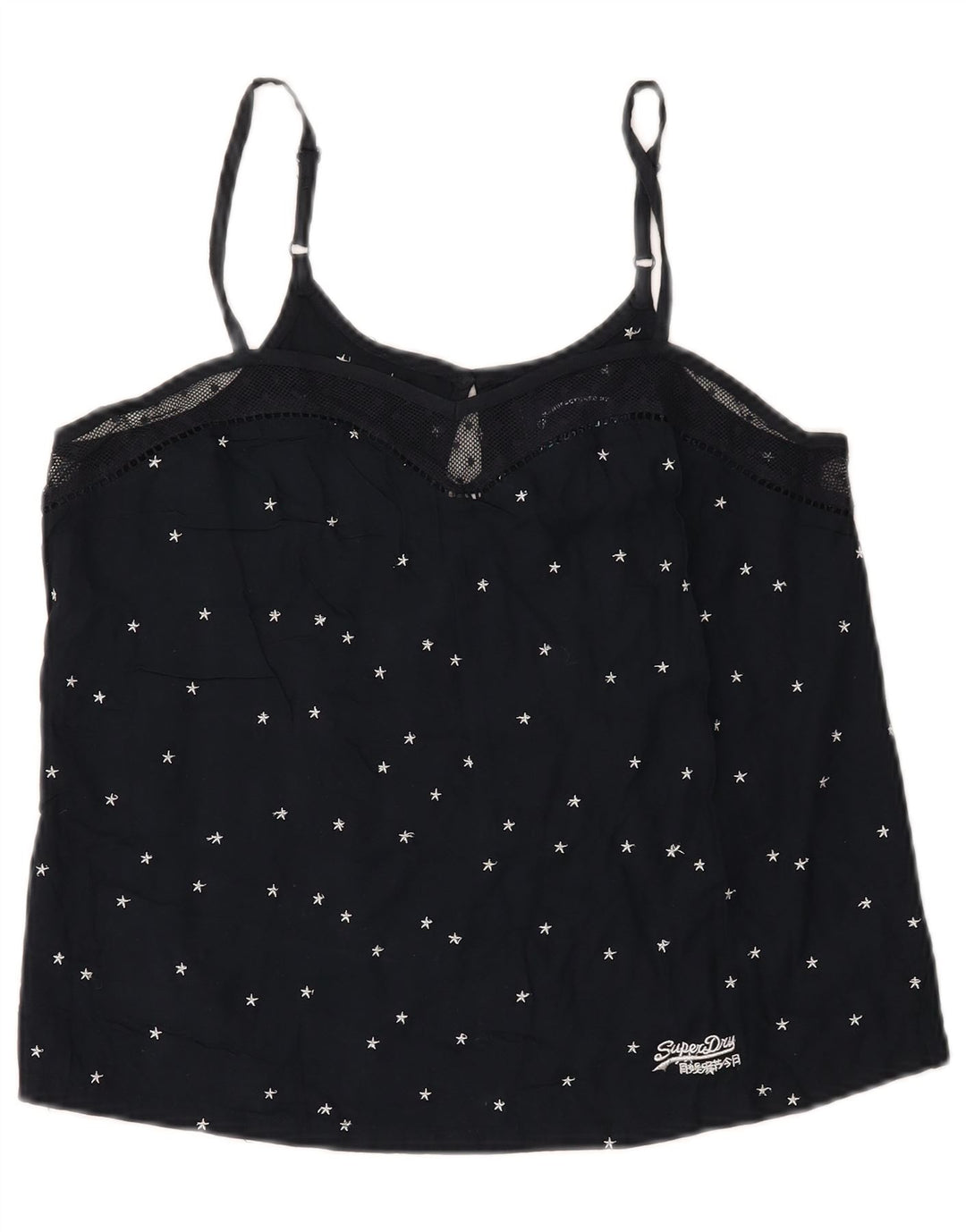 Top corto da donna Superdry con motivo astratto, taglia UK 12, colore blu navy medio