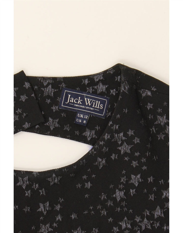 JACK WILLS Womens Abstract Pattern A-Line Dress UK 12 Medium Black Vintage Jack Wills and Second-Hand Jack Wills from Messina Hembry 