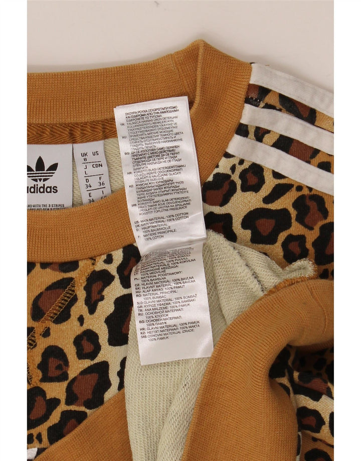 Felpa oversize da donna ADIDAS, maglione UK 8, piccola stampa animalier beige