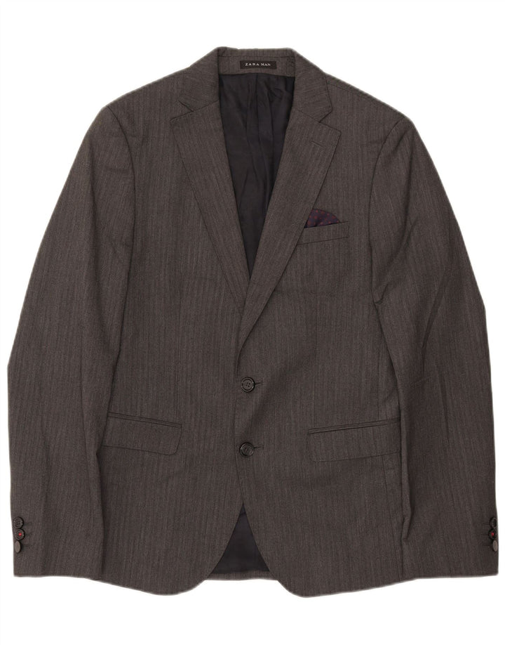Giacca blazer da uomo a 2 bottoni Zara EU 46 grigio medio a spina di pesce