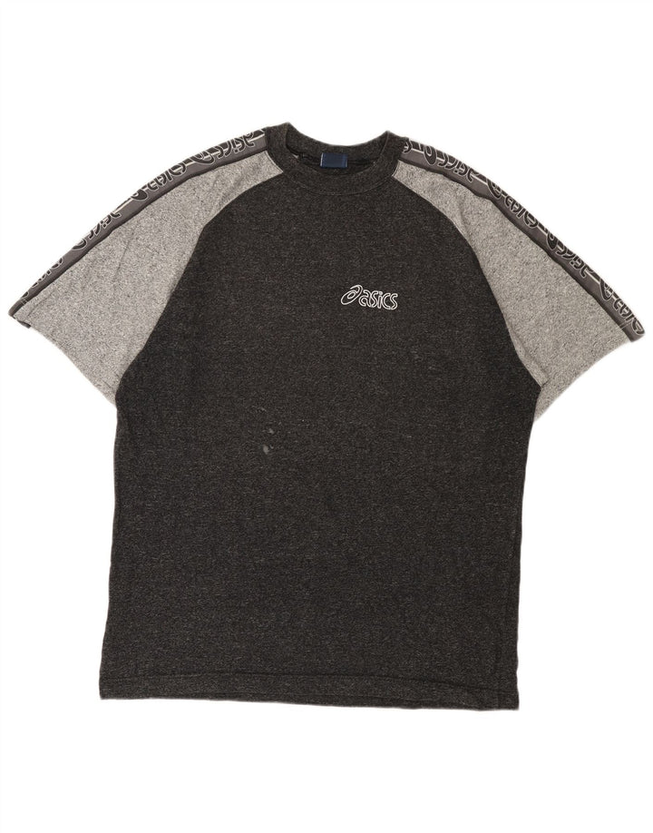 Asics - Maglietta grafica da uomo, grande, color block nero