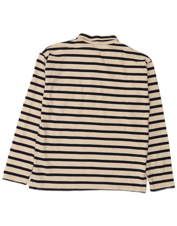 Polo da uomo a maniche lunghe Zara in cotone a righe bianco sporco medio