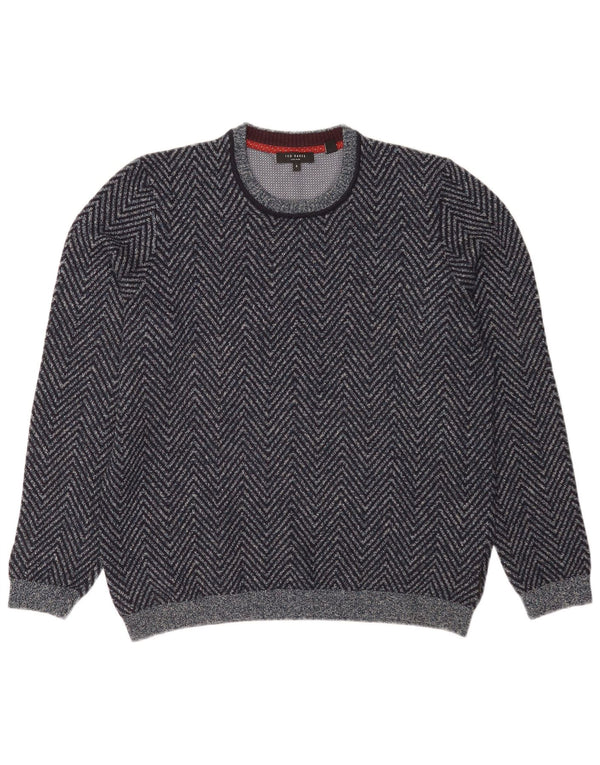 Maglione maglione girocollo da uomo Ted Baker taglia 5 XL cotone Chevron blu navy