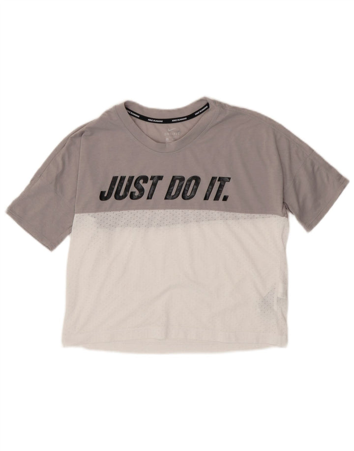 T-shirt grafica oversize corta Nike da donna UK 10 piccola in poliestere grigio