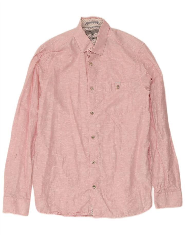 Camicia da uomo Ted Baker taglia 2 piccola in lino rosa
