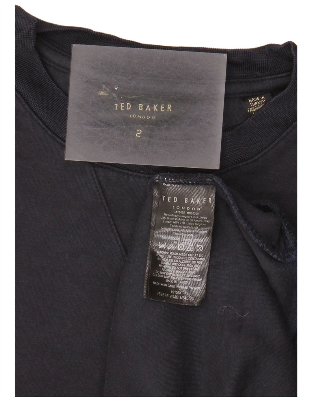 Felpa da uomo Ted Baker, taglia 2, piccola, in viscosa blu navy