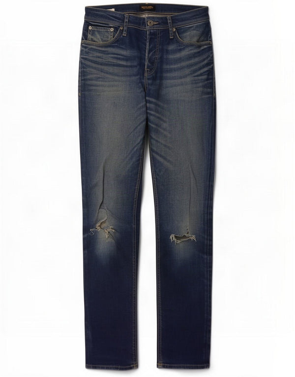 Jack & Jones Jeans slim effetto consumato da uomo W31 L34 Blu Cotone