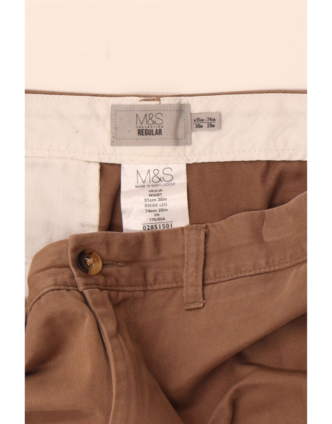 Pantaloni chino vestibilità regolare da uomo Marks & Spencer W36 L29 cotone marrone