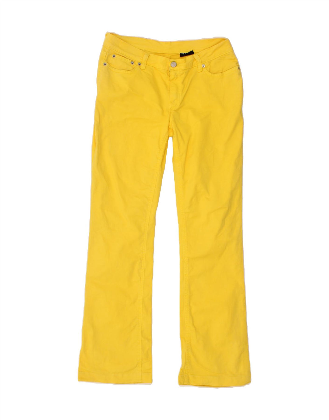 RICHMOND Womens Graphic Bootcut Casual Trousers W30 L28 Yellow Vintage Richmond and Second-Hand Richmond from Messina Hembry 
