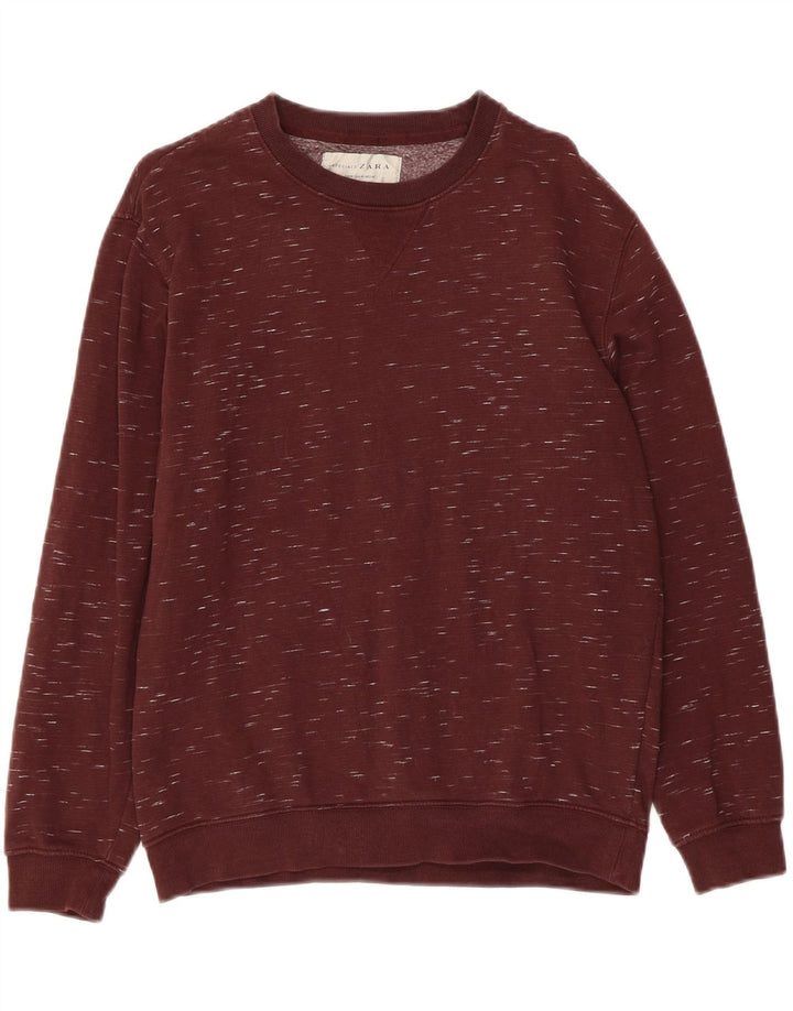 ZARA Womens Sweatshirt Jumper UK 14 Medium Maroon Flecked Cotton Vintage Zara and Second-Hand Zara from Messina Hembry 