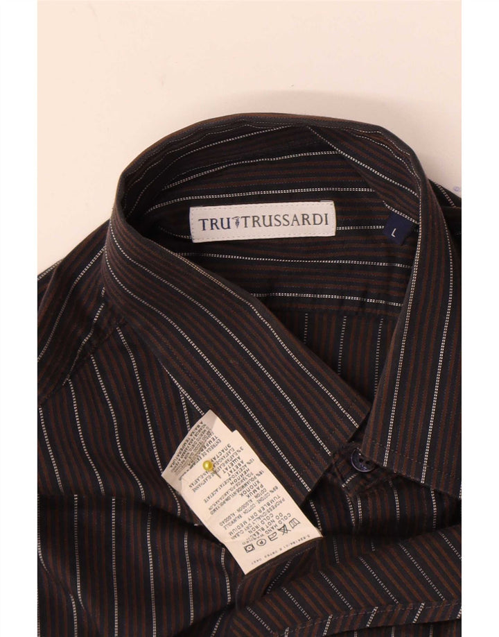 Camicia Trussardi Uomo Cotone Riga Grande Marrone
