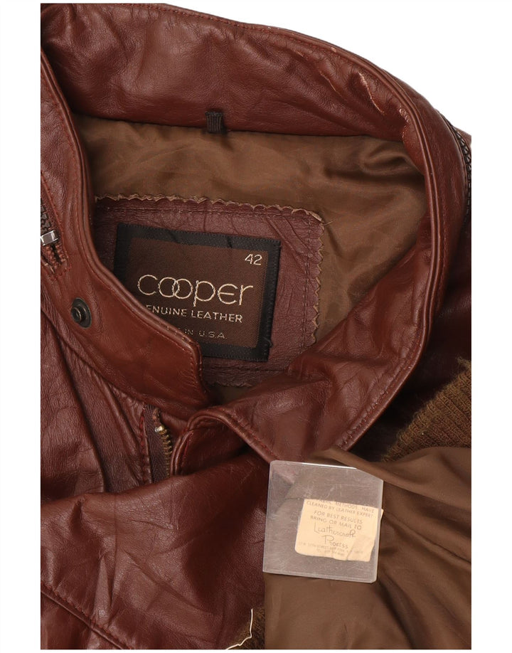 Giacca in pelle con cappuccio da uomo Cooper UK 42 XL in pelle marrone