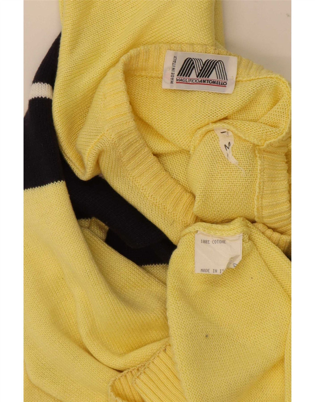Maglione vintage da uomo con collo a bottoni in cotone color block giallo medio