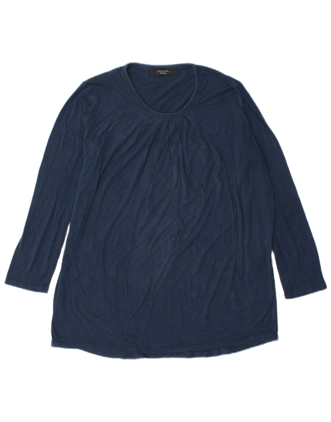 Top da weekend da donna Max Mara manica lunga UK 14 viscosa blu navy medio