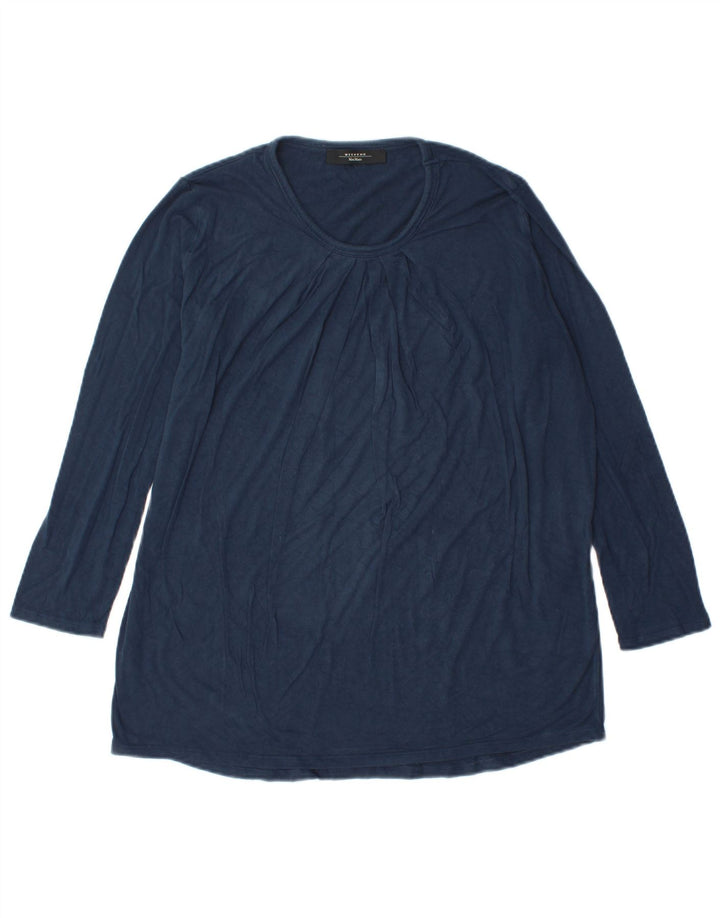 Top da weekend da donna Max Mara manica lunga UK 14 viscosa blu navy medio