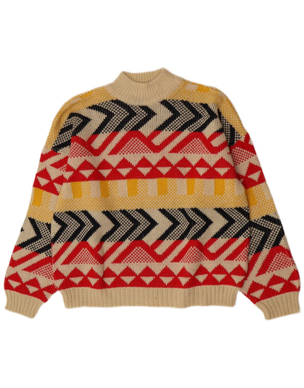 Maglione vintage da donna con collo dolcevita UK 16 grande multicolore