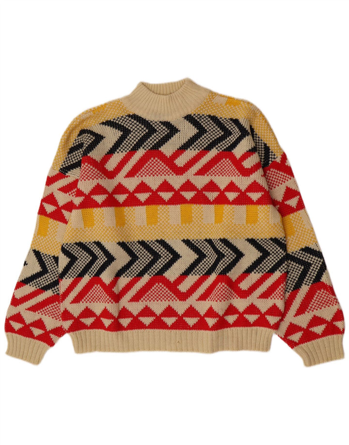 Maglione vintage da donna con collo dolcevita UK 16 grande multicolore