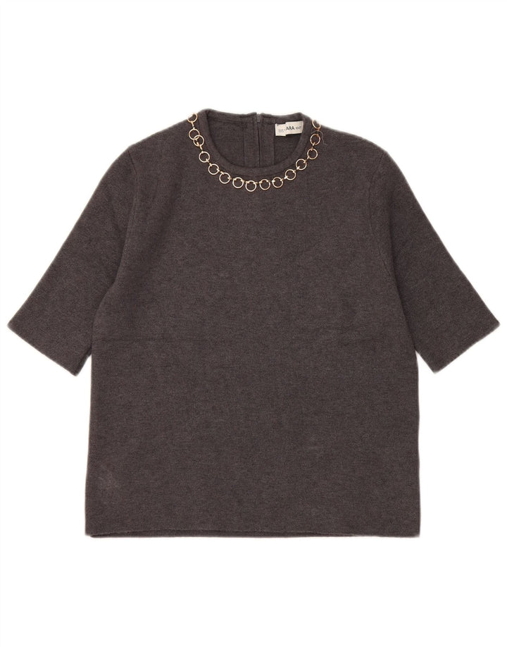 Top corto in camicetta corta da donna Zara UK 10 piccolo in viscosa grigia