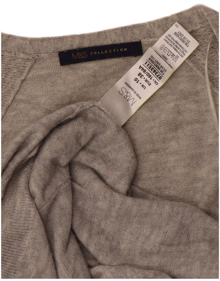 Maglione cardigan aperto lungo da donna Marks & Spencer UK 10 piccolo in lana grigia