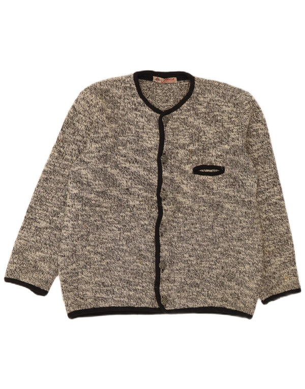 Maglione cardigan da donna vintage UK 16 grande grigio screziato