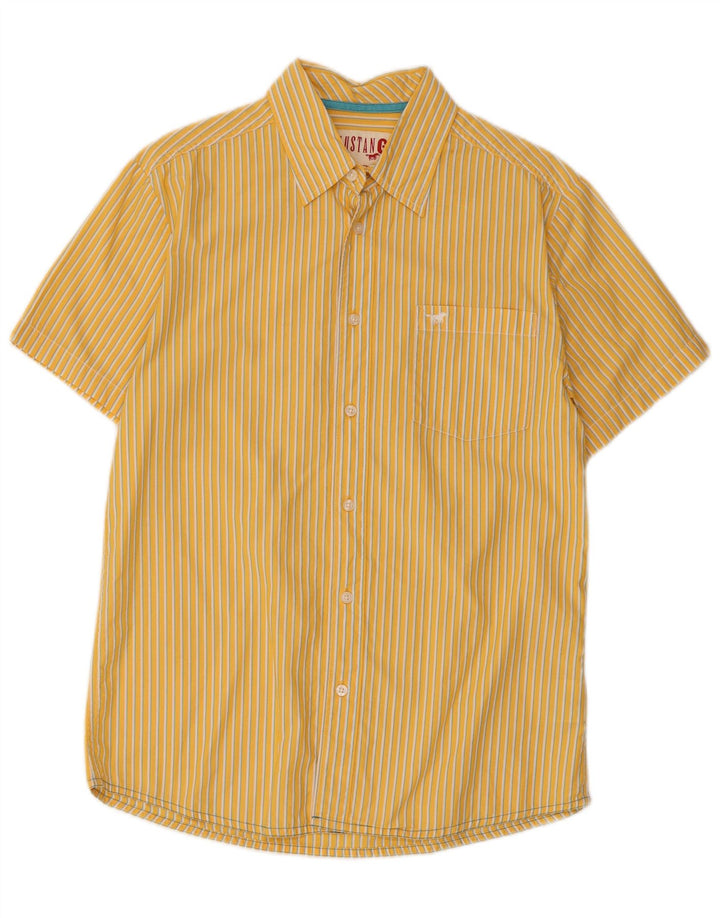 Camicia a maniche corte da uomo Mustang in cotone a righe gialle medie