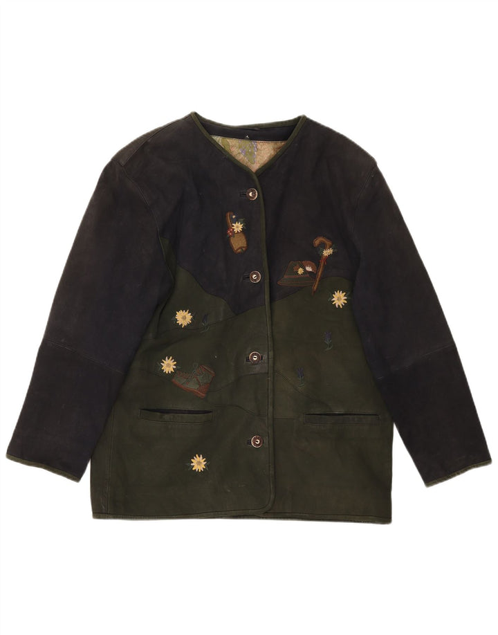 Giacca in pelle grafica da donna vintage EU 42 Grande pelle verde color block
