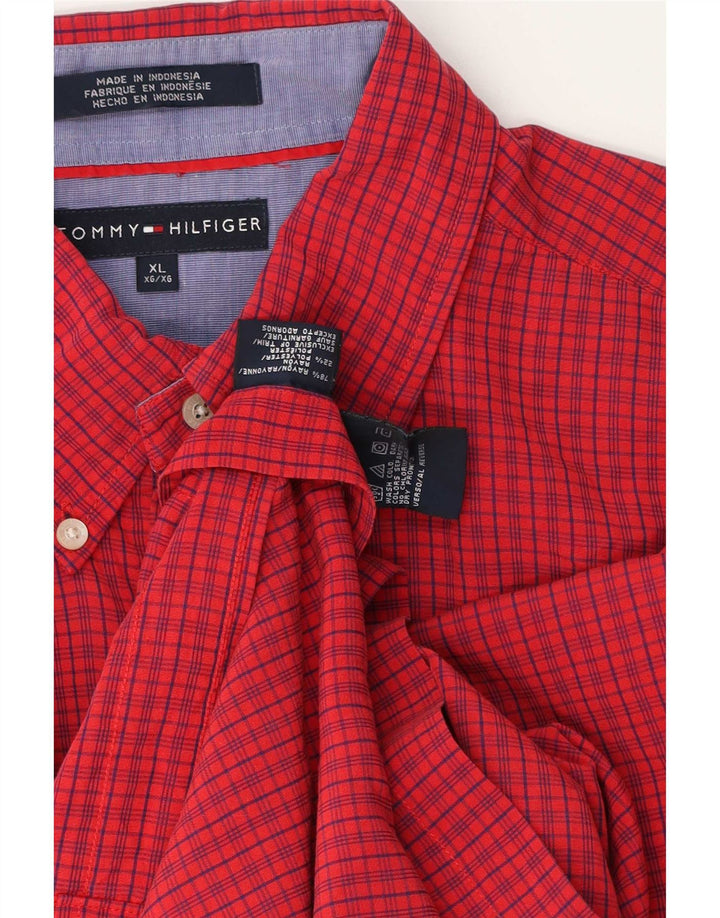 Camicia a maniche corte da uomo Tommy Hilfiger XL rosso percalle rayon