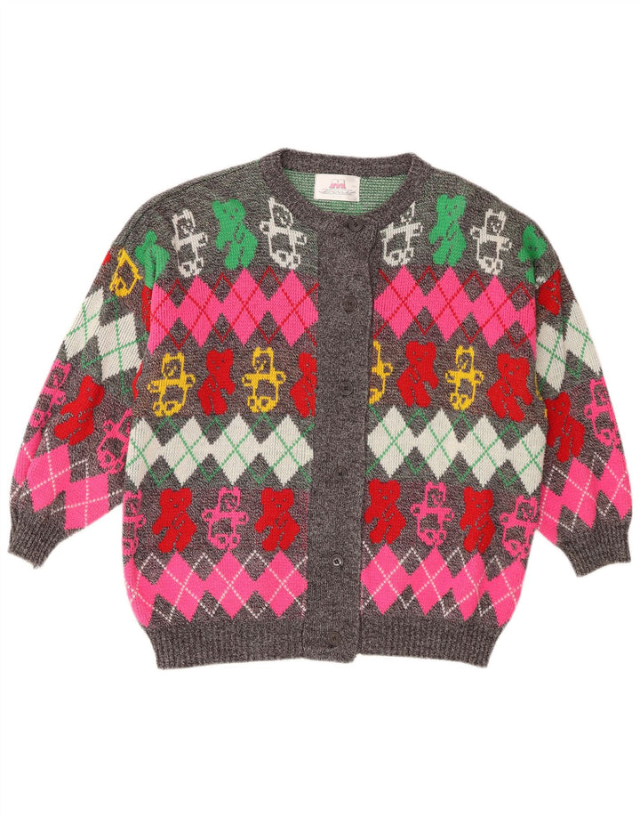 Maglione cardigan vintage da donna IT 50/52 XL Argyle/diamante multicolore