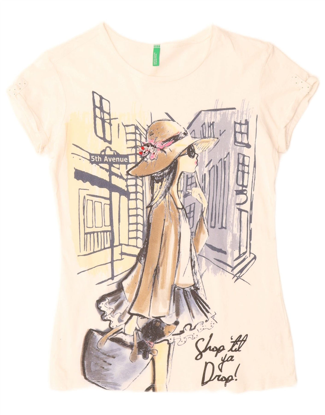 T-shirt grafica per bambina BENETTON 11-12 anni 2XL cotone bianco