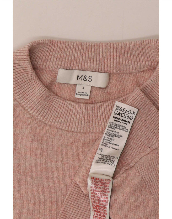 Maglione maglione girocollo da donna Marks & Spencer UK 10 piccolo poliestere rosa