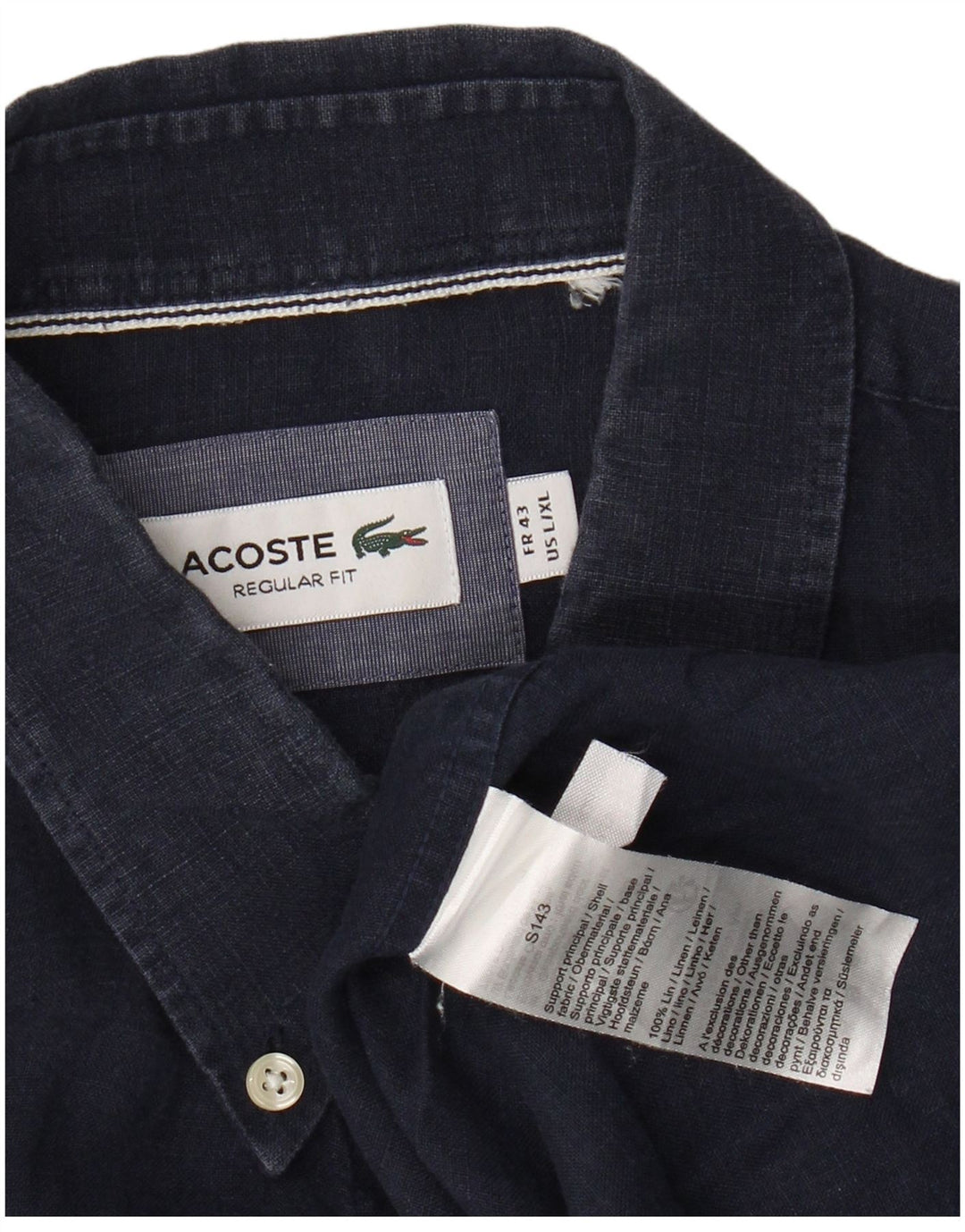 Camicia LACOSTE vestibilità regolare da uomo taglia 43 grande lino blu navy