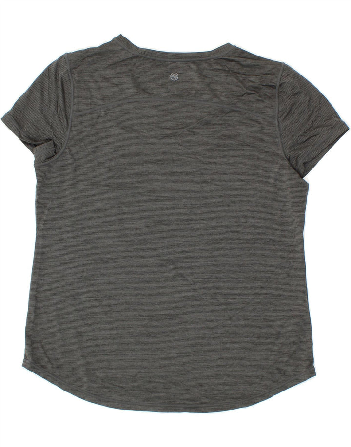 EDDIE BAUER Womens T-Shirt Top UK 16 Large Grey Pinstripe Polyester Vintage Eddie Bauer and Second-Hand Eddie Bauer from Messina Hembry 