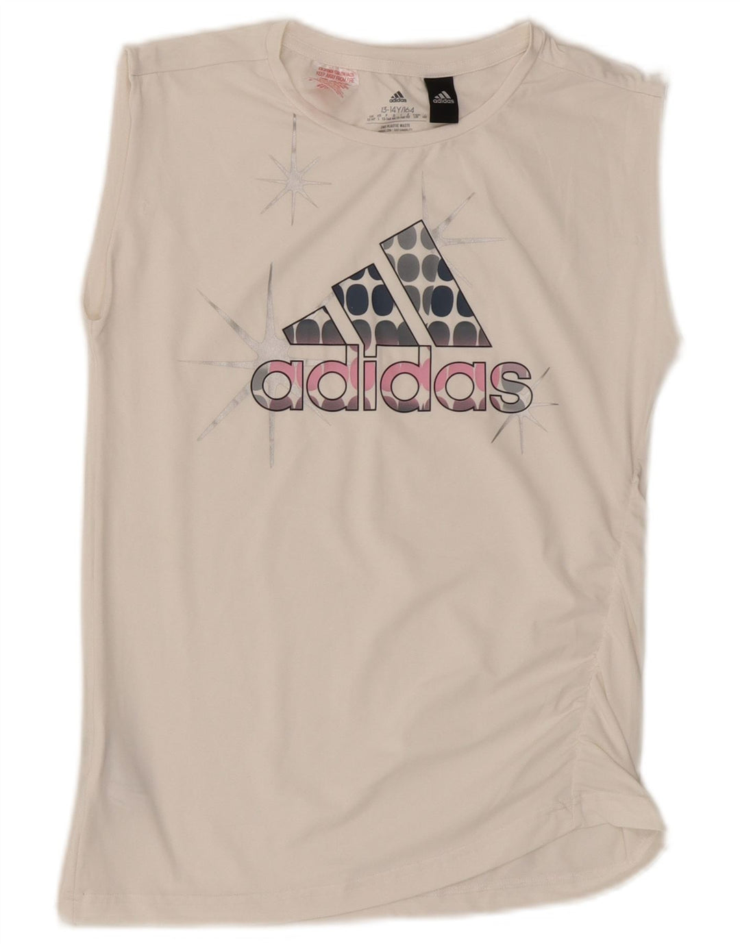 Canottiera grafica Adidas per ragazze 13-14 anni in poliestere bianco sporco