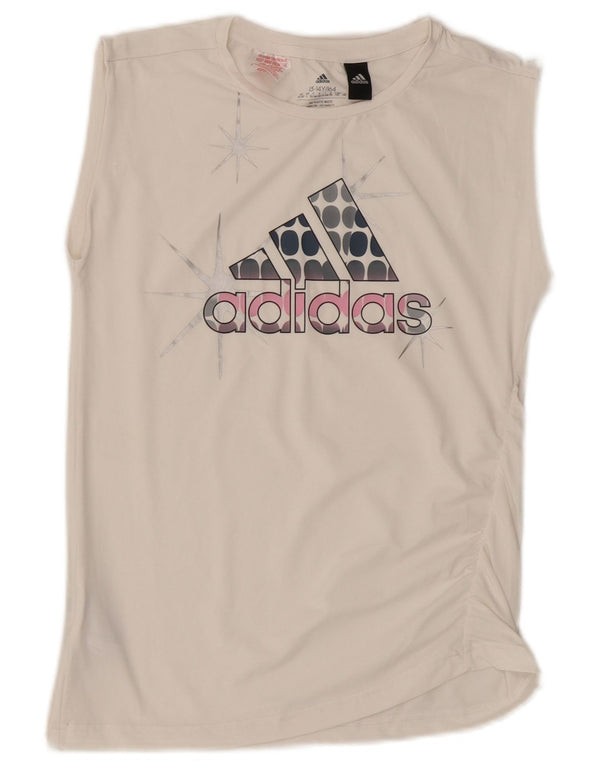 Canottiera grafica Adidas per ragazze 13-14 anni in poliestere bianco sporco