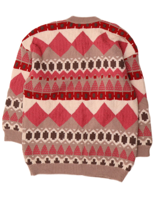 Maglione cardigan vestibilità ampia da donna Stefanel UK 14 Lana geometrica rossa media