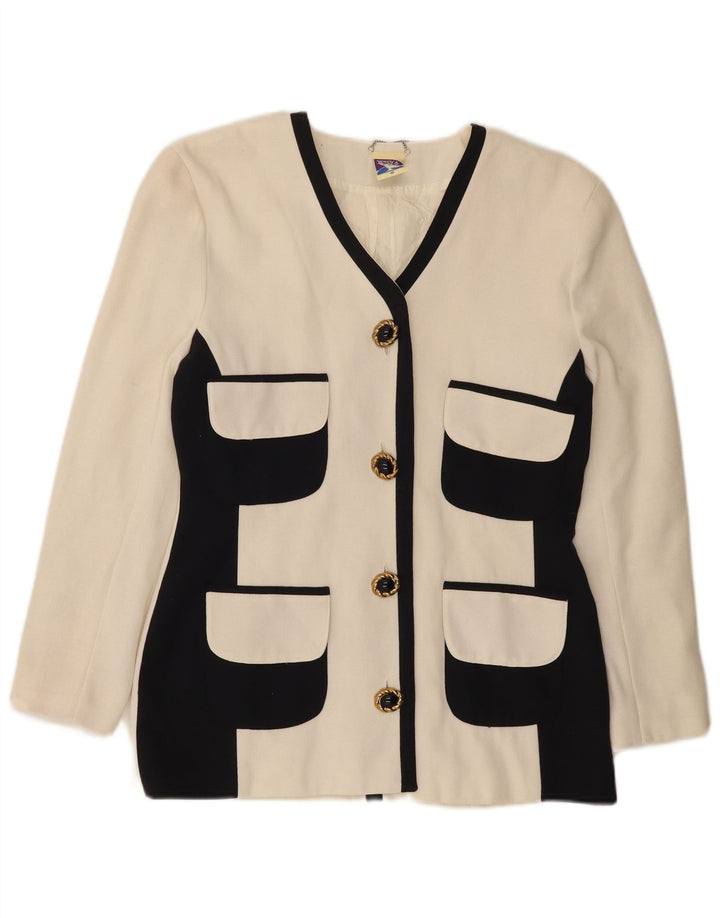 YESSICA Womens 4 Button Blazer Jacket EU 40 Medium White Colourblock