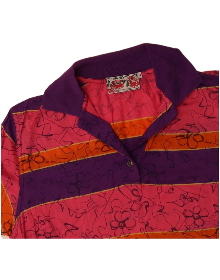 VINTAGE Womens Polo Shirt UK 14 Large Multicoloured Striped