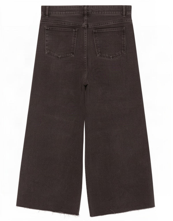 Zara Womens Wide Leg High Waist Cropped Jeans EU 42 Large W32 L24 Black