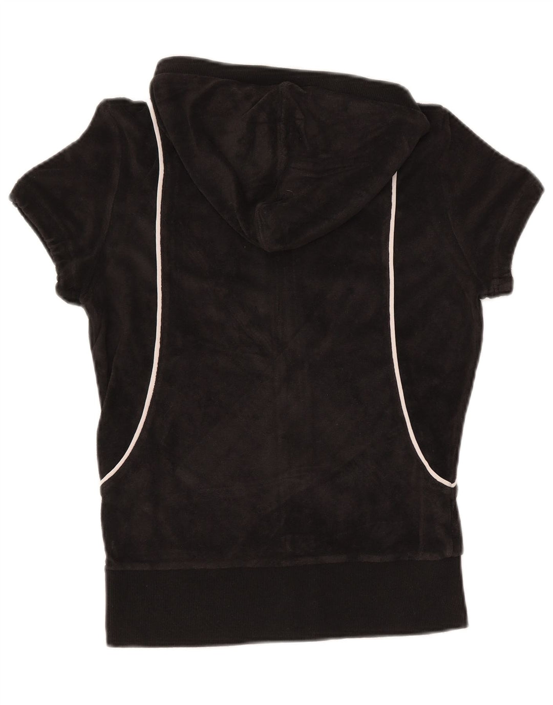 PUMA Felpa con cappuccio e zip in velluto a maniche corte da donna UK 12 Medium Nero