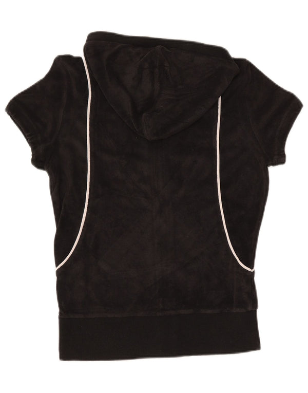 PUMA Felpa con cappuccio e zip in velluto a maniche corte da donna UK 12 Medium Nero