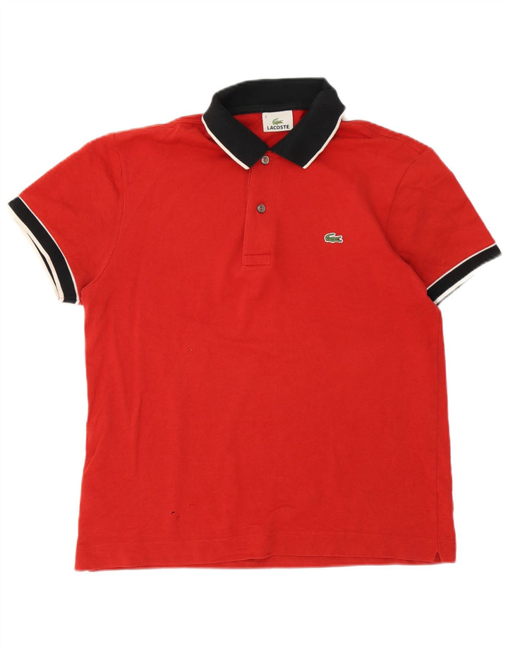 Polo da rugby da uomo Lacoste taglia 4, cotone a righe rosse medie