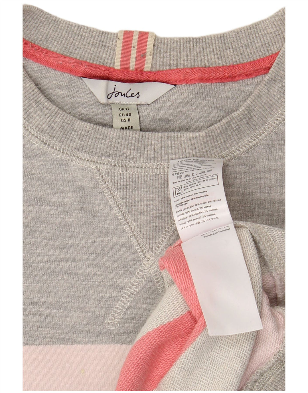 JOULES Felpa da donna Maglione UK 12 Cotone a righe grigio medio