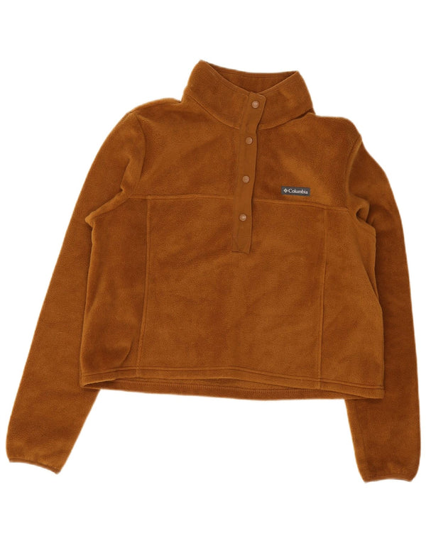 Maglione in pile Columbia da donna con collo corto e bottoni UK 16 Large Beige Poliestere