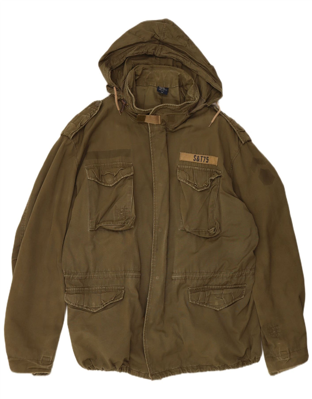 Giacca militare con cappuccio da uomo VINTAGE UK 44 2XL cotone kaki