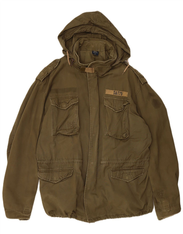 Giacca militare con cappuccio da uomo VINTAGE UK 44 2XL cotone kaki