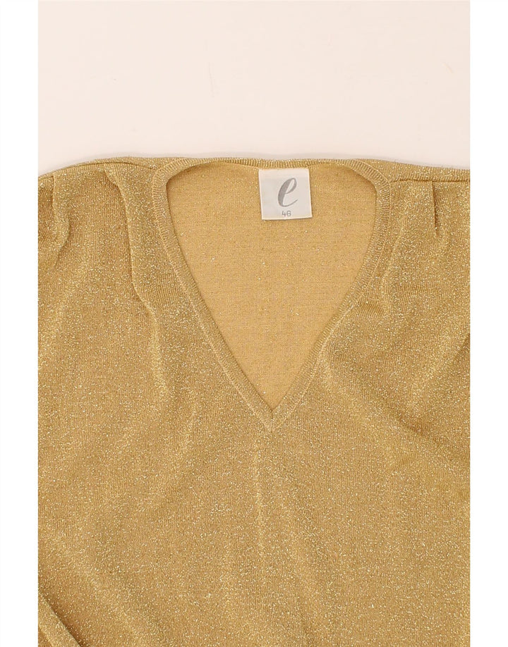 VINTAGE Womens V-Neck Jumper Sweater EU 46 XL Gold Vintage Vintage and Second-Hand Vintage from Messina Hembry 
